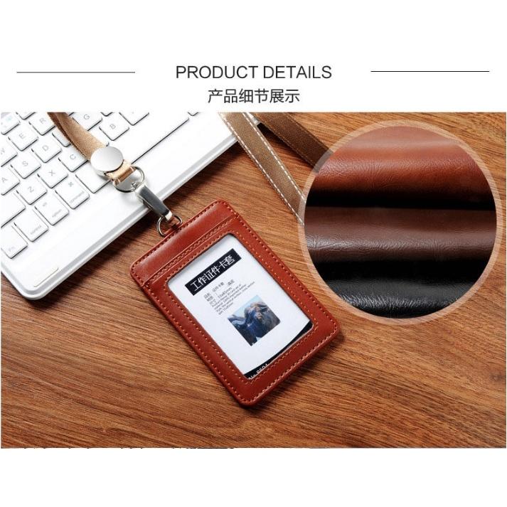 真皮橫式證件套 證件套（附掛繩）真皮識別證 證件套 證件皮套 悠遊卡套 識別證套 工作證套-細節圖2