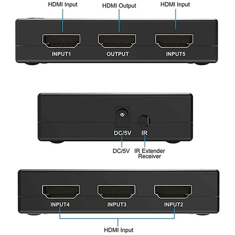 4K高畫質切換器 HDMI切換器 5進1出換切器 適用搭配 MOD 機上盒子 PS3 PS4 SWITCH等HDMI輸人-細節圖3