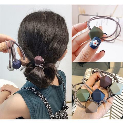 韓版莫蘭迪磨砂發繩基礎頭繩女八角珠髮飾簡約頭飾紮頭繩橡皮筋女-細節圖2