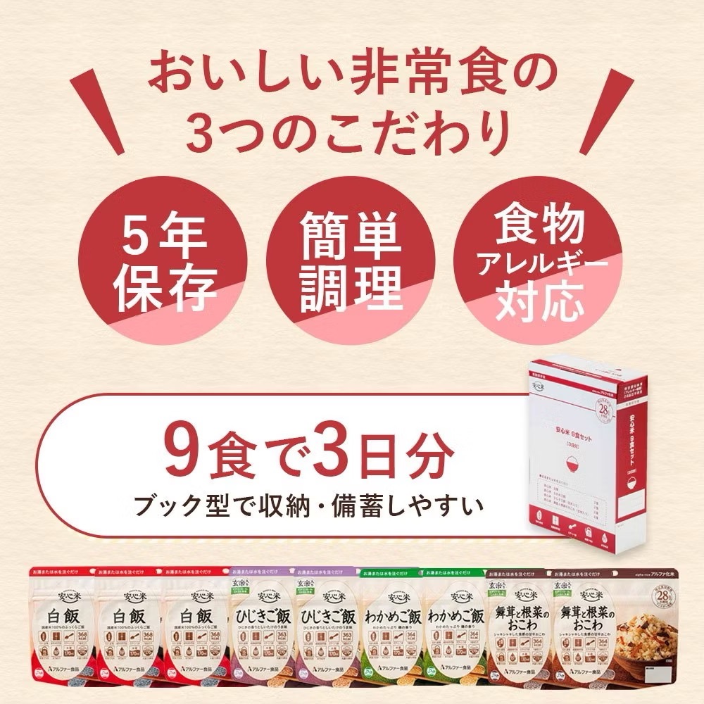 日本🇯🇵限量 Alpfa 安心米乾燥米飯 9入 防災食品 防災 地震 露營 登山 緊急 避難 即食 炊飯 香菇-細節圖3