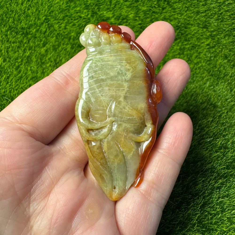 [收藏出清] 天然緬甸 A 貨翡翠 冰紅翡 俏色巧雕 人蔘如意-細節圖3