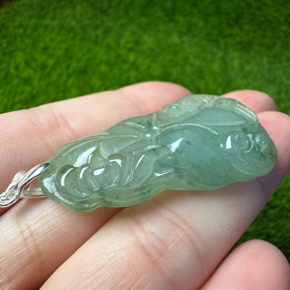 [買太多出清] 天然緬甸 A 貨翡翠  冰飄藍花 荷葉魚 荷苞有餘-細節圖5