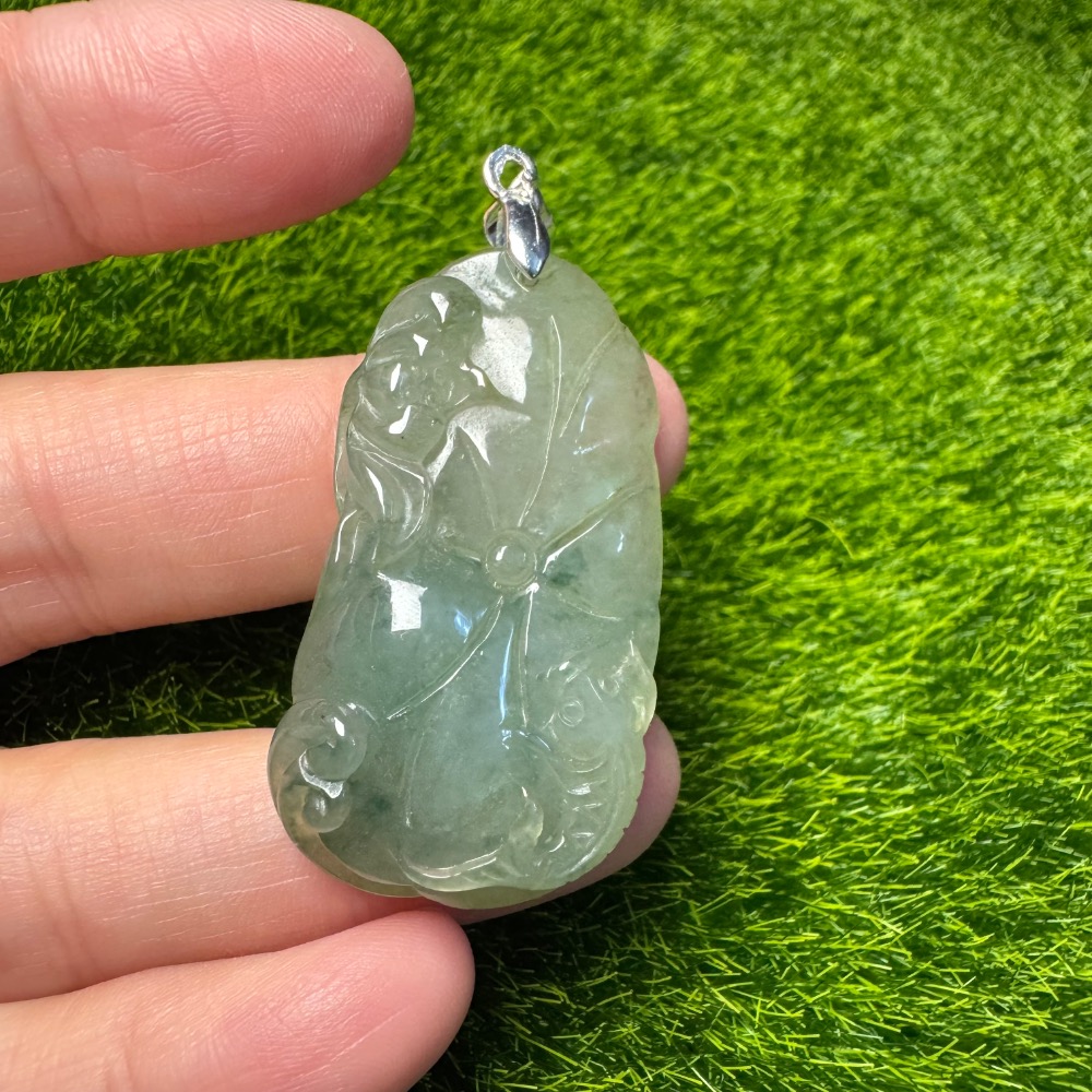 [買太多出清] 天然緬甸 A 貨翡翠  冰飄藍花 荷葉魚 荷苞有餘-細節圖6