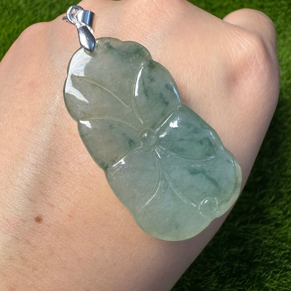 [買太多出清] 天然緬甸 A 貨翡翠  冰飄藍花 荷葉魚 荷苞有餘-細節圖7