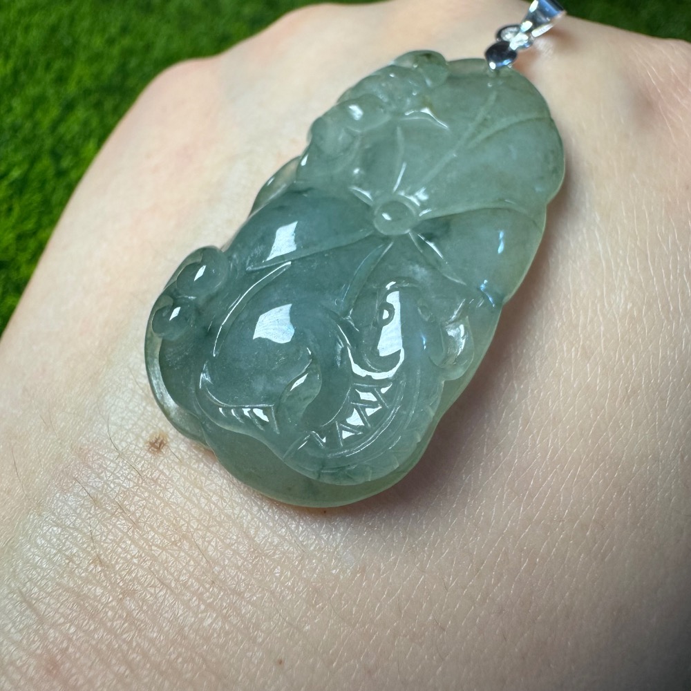 [買太多出清] 天然緬甸 A 貨翡翠  冰飄藍花 荷葉魚 荷苞有餘-細節圖8