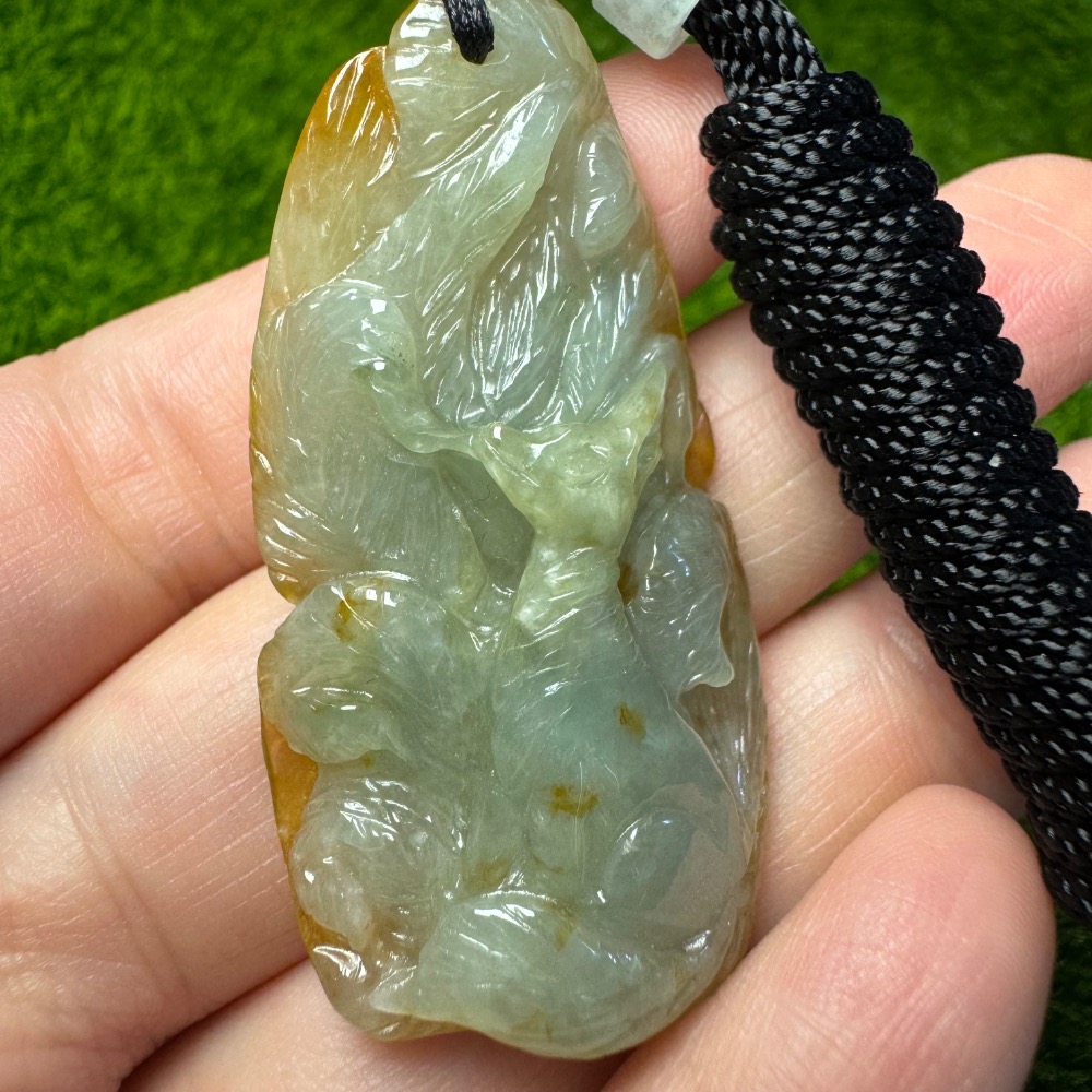 [買太多出清] 天然緬甸 A 貨翡翠 冰黃灑金 九尾狐 招財 招人緣 [附陸證]-細節圖4