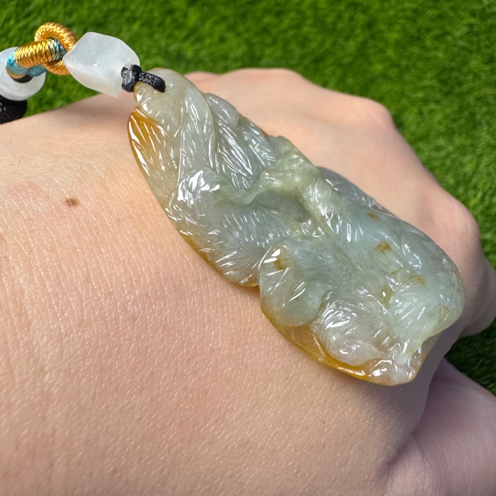 [買太多出清] 天然緬甸 A 貨翡翠 冰黃灑金 九尾狐 招財 招人緣 [附陸證]-細節圖5