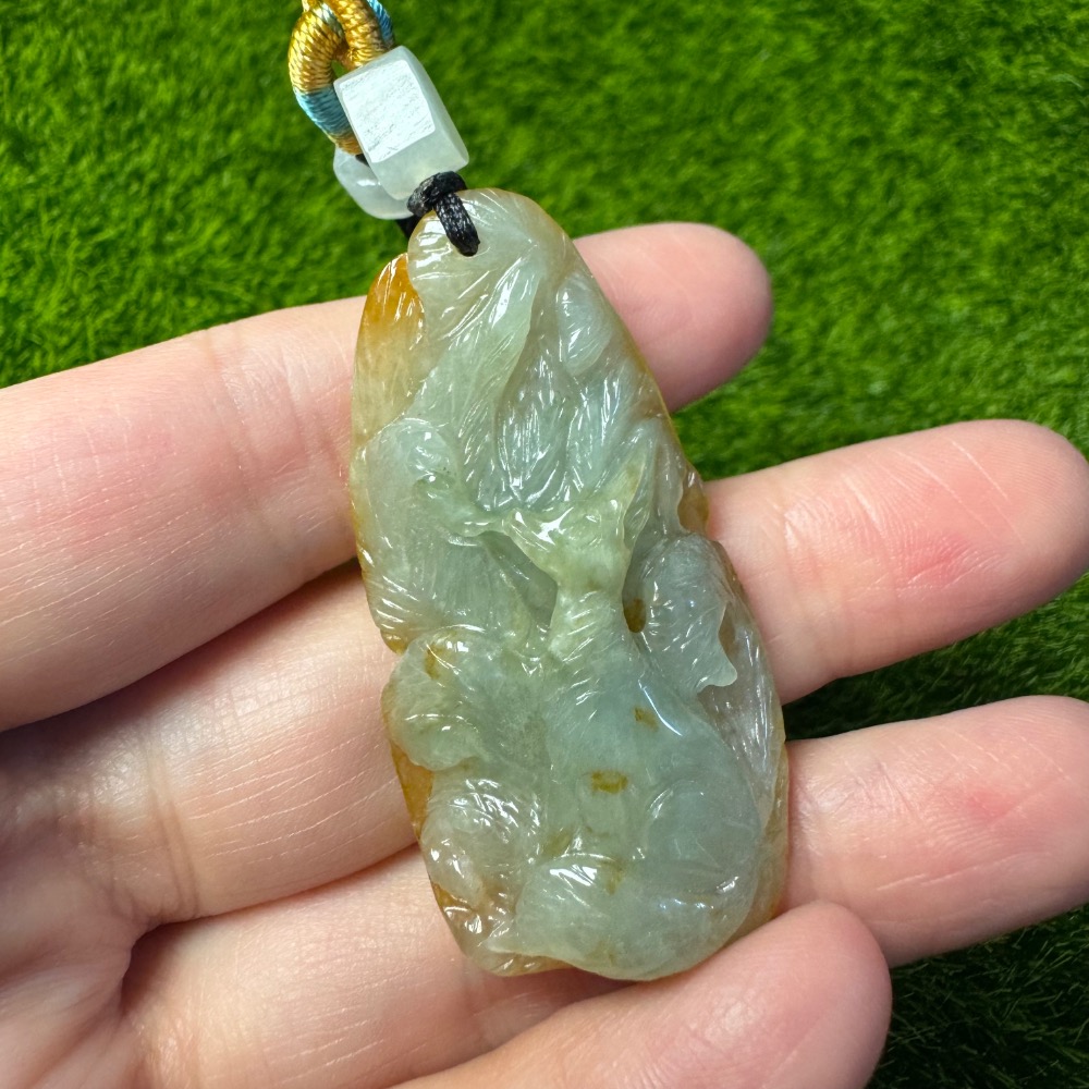 [買太多出清] 天然緬甸 A 貨翡翠 冰黃灑金 九尾狐 招財 招人緣 [附陸證]-細節圖7