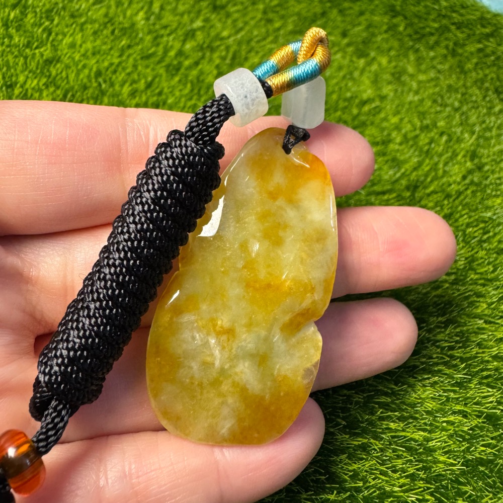 [買太多出清] 天然緬甸 A 貨翡翠 冰黃灑金 九尾狐 招財 招人緣 [附陸證]-細節圖8