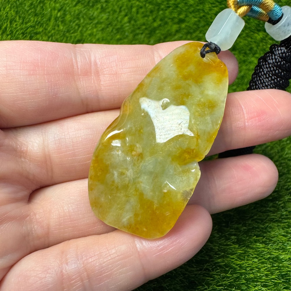 [買太多出清] 天然緬甸 A 貨翡翠 冰黃灑金 九尾狐 招財 招人緣 [附陸證]-細節圖9