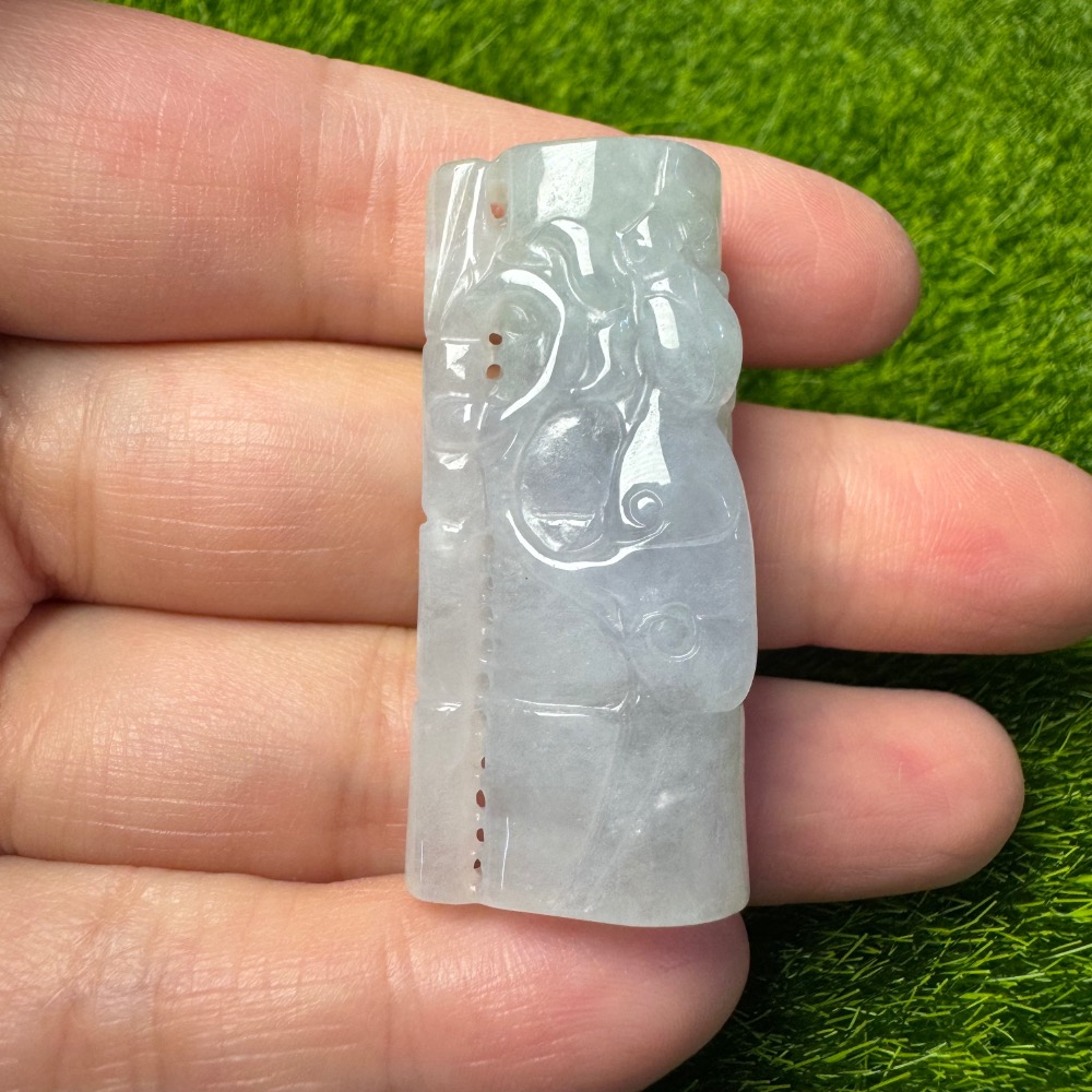 [買太多出清] 天然緬甸 A 貨翡翠 冰淡紫竹節 甲蟲 富甲天下 節節高昇-細節圖3