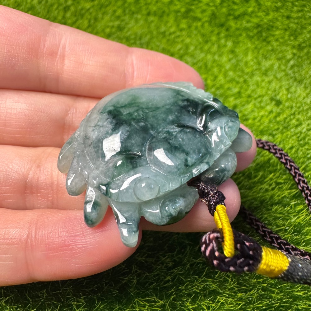 [買太多出清] 天然緬甸 A 貨翡翠 飄藍花 八方來財 掛件 包包掛-細節圖3