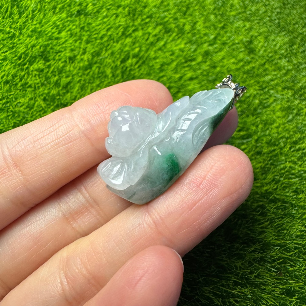 [買太多出清] 天然緬甸 A 貨翡翠 辣陽綠 立體花墜 含s925銀扣頭-細節圖2