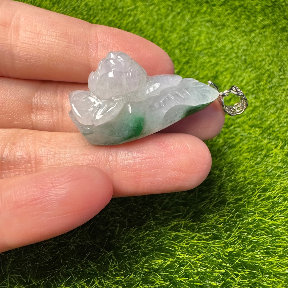 [買太多出清] 天然緬甸 A 貨翡翠 辣陽綠 立體花墜 含s925銀扣頭-細節圖3