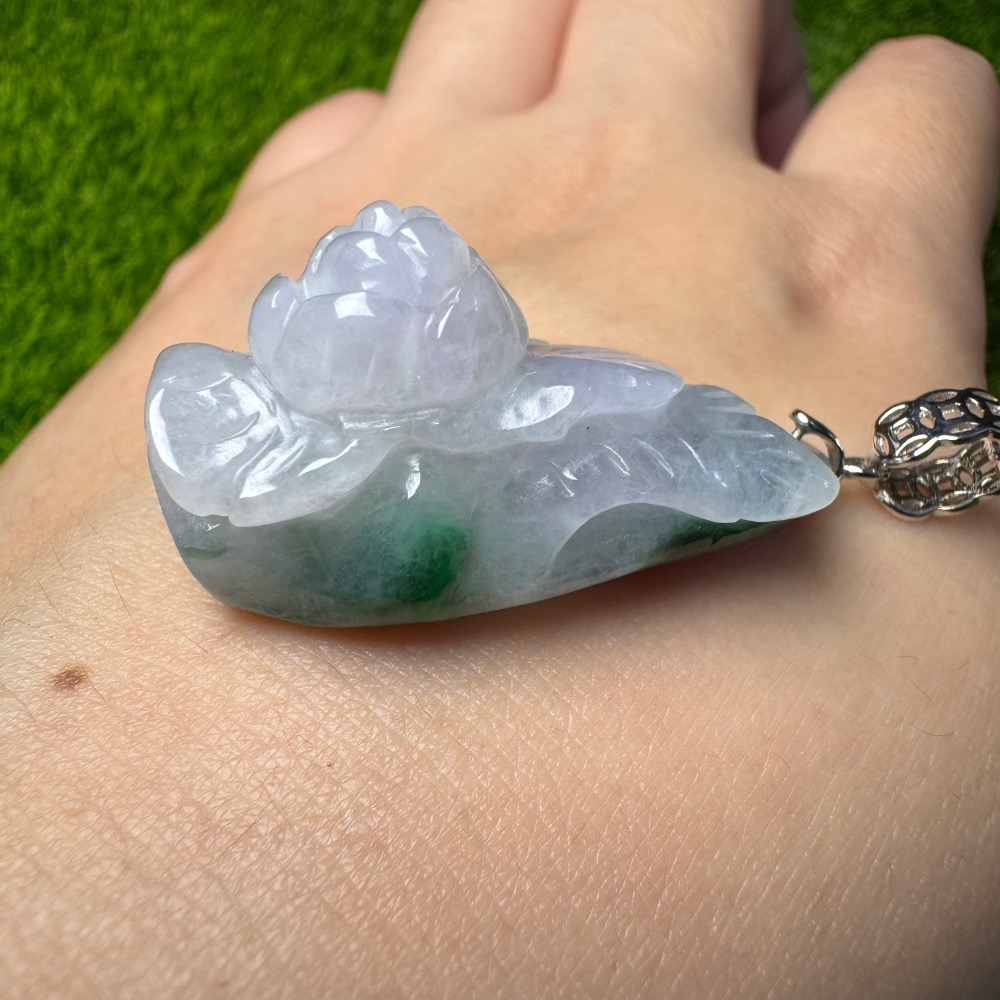 [買太多出清] 天然緬甸 A 貨翡翠 辣陽綠 立體花墜 含s925銀扣頭-細節圖5