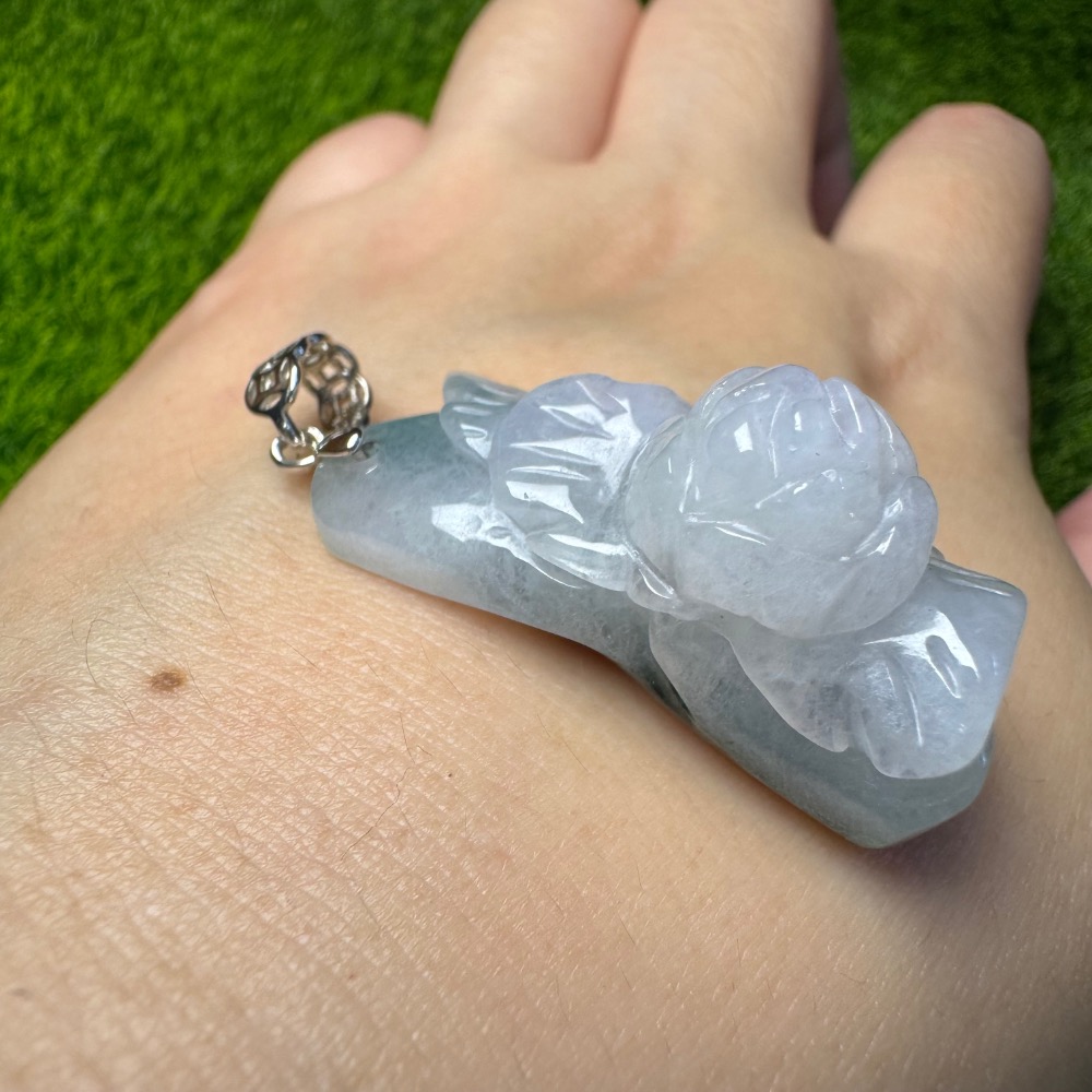 [買太多出清] 天然緬甸 A 貨翡翠 辣陽綠 立體花墜 含s925銀扣頭-細節圖6