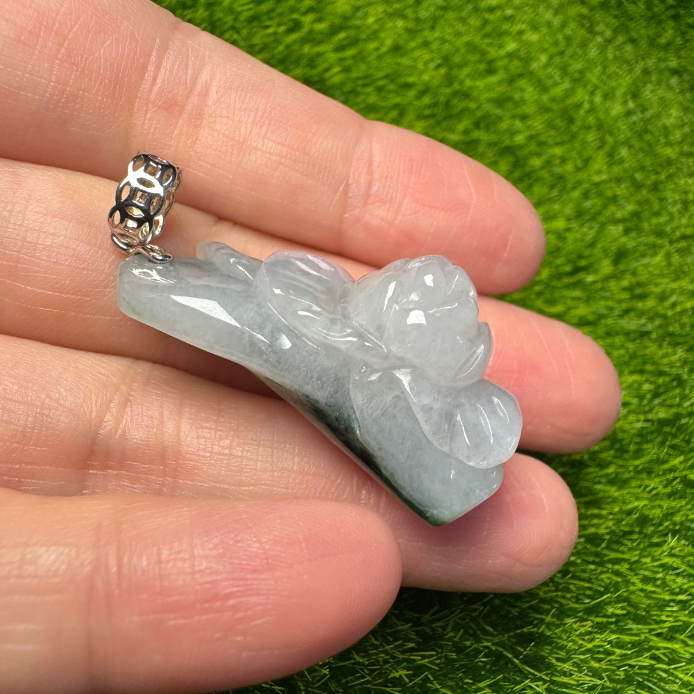 [買太多出清] 天然緬甸 A 貨翡翠 辣陽綠 立體花墜 含s925銀扣頭-細節圖8