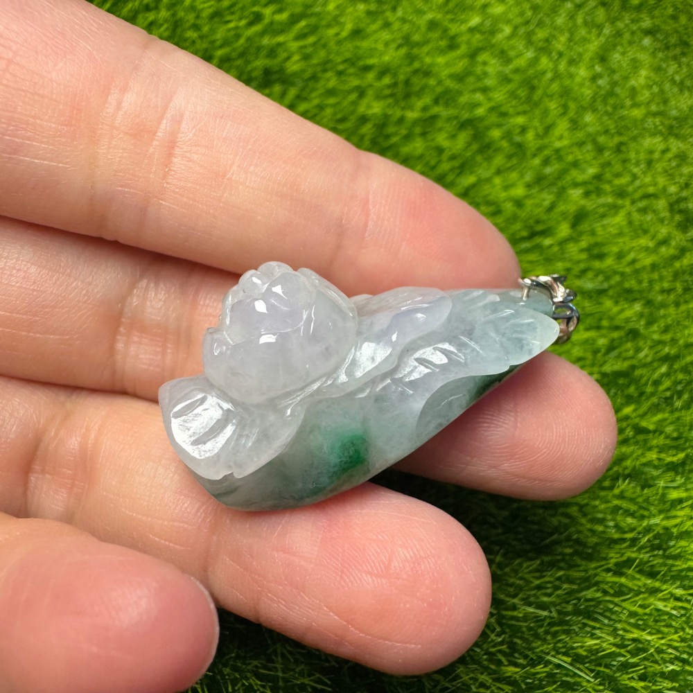 [買太多出清] 天然緬甸 A 貨翡翠 辣陽綠 立體花墜 含s925銀扣頭-細節圖9