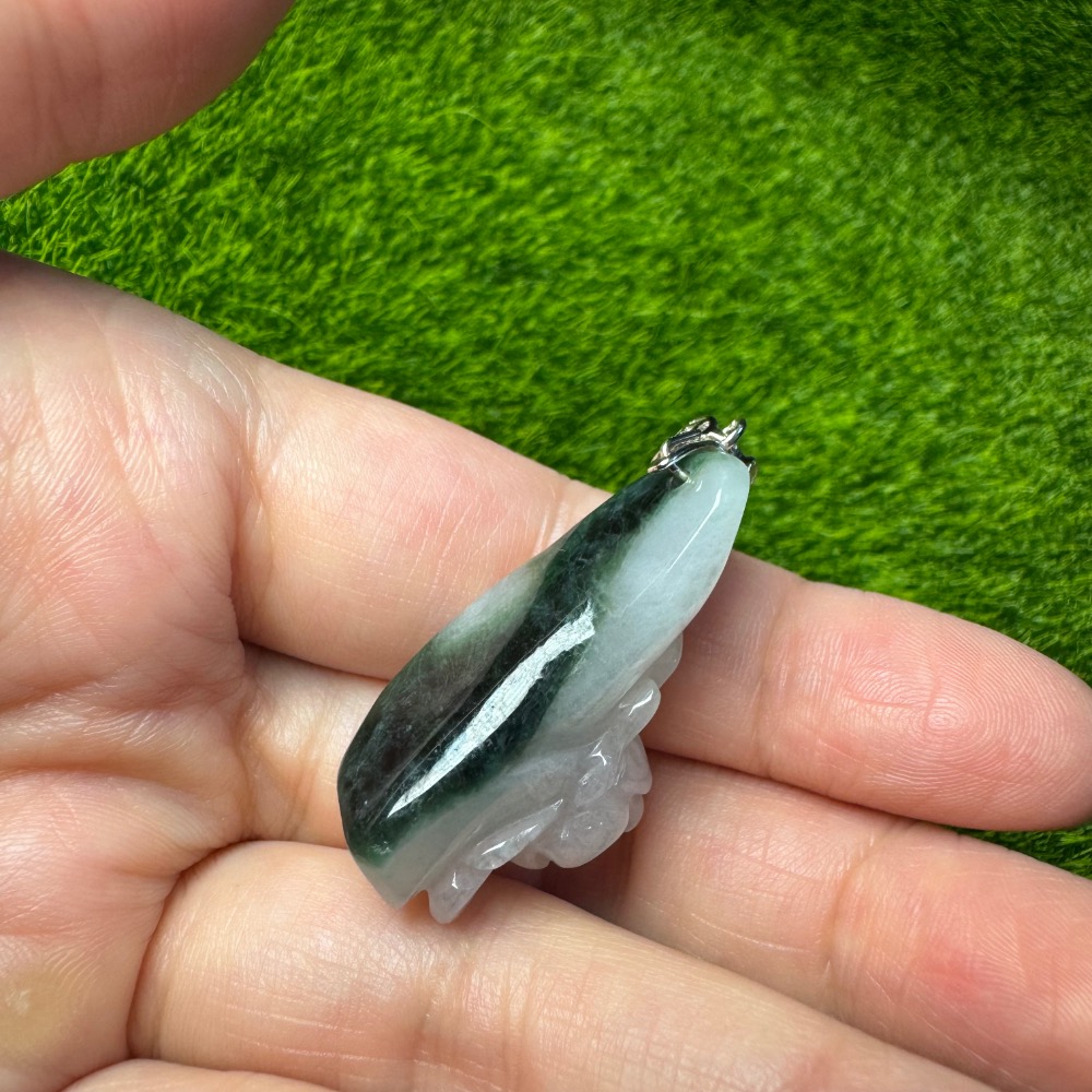 [買太多出清] 天然緬甸 A 貨翡翠 辣陽綠 立體花墜 含s925銀扣頭-細節圖10