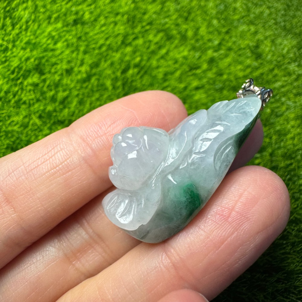 [買太多出清] 天然緬甸 A 貨翡翠 辣陽綠 立體花墜 含s925銀扣頭-細節圖11