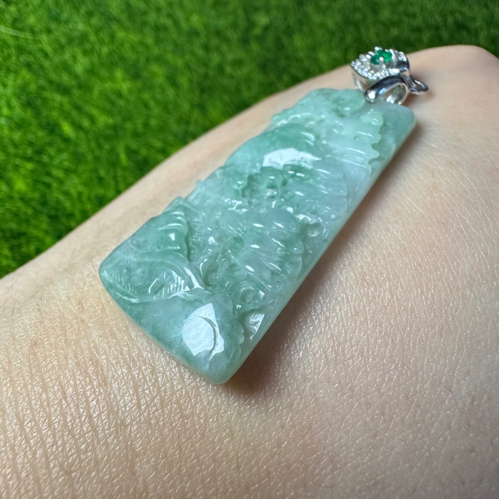 [買太多出清] 天然緬甸 A 貨翡翠 迷你小山水 水山牌 胸懷天下-細節圖5