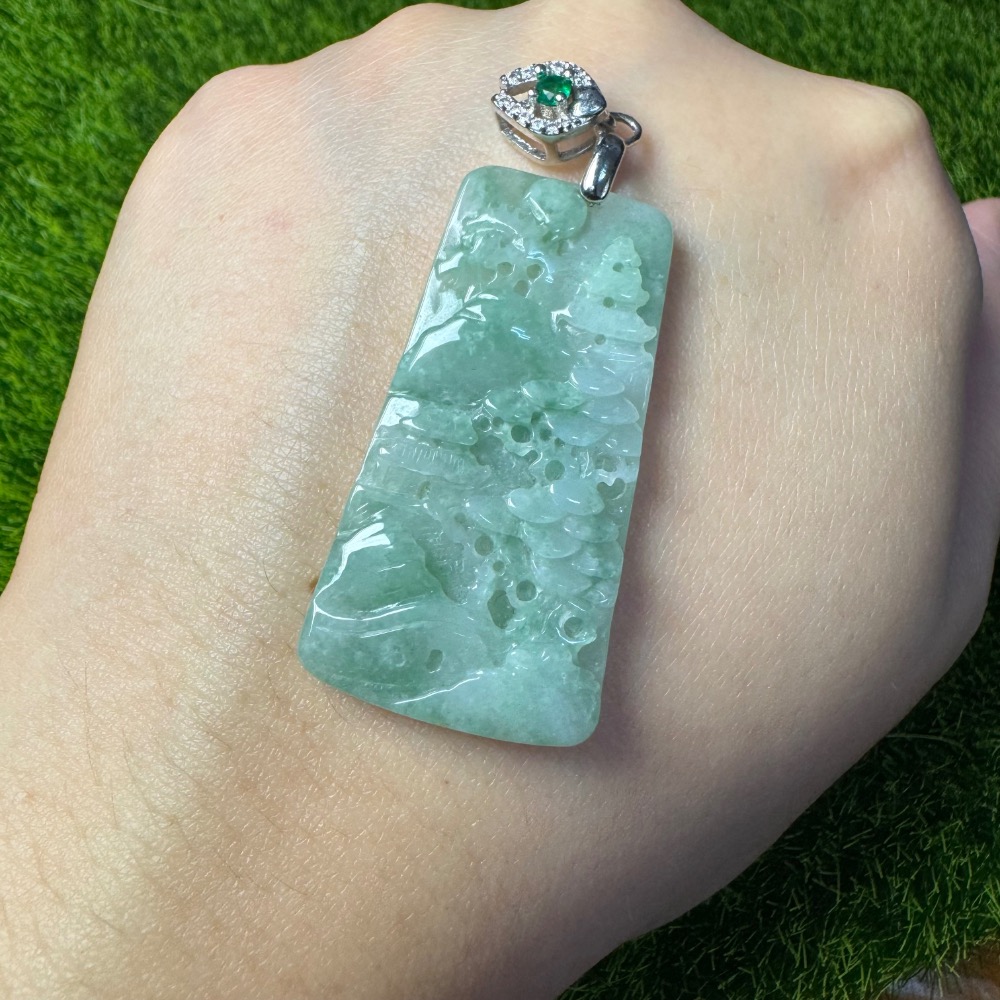 [買太多出清] 天然緬甸 A 貨翡翠 迷你小山水 水山牌 胸懷天下-細節圖6