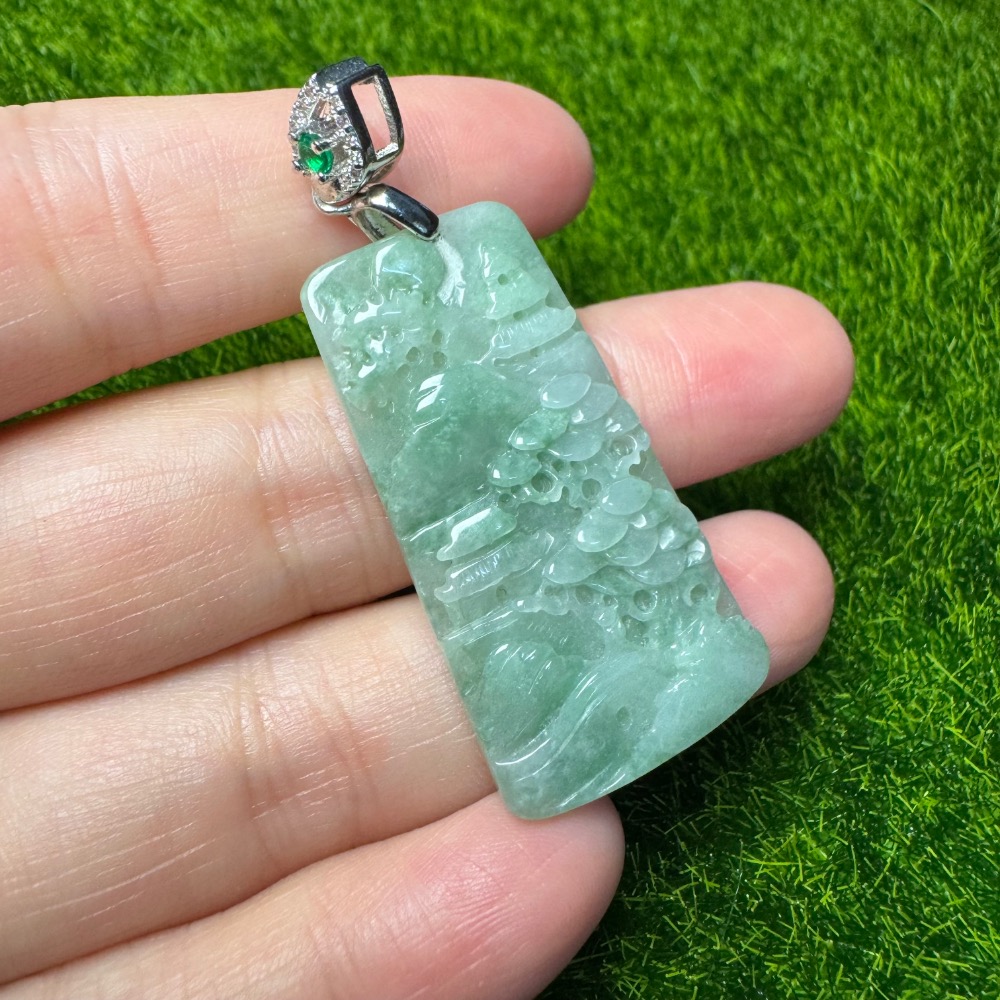 [買太多出清] 天然緬甸 A 貨翡翠 迷你小山水 水山牌 胸懷天下-細節圖7