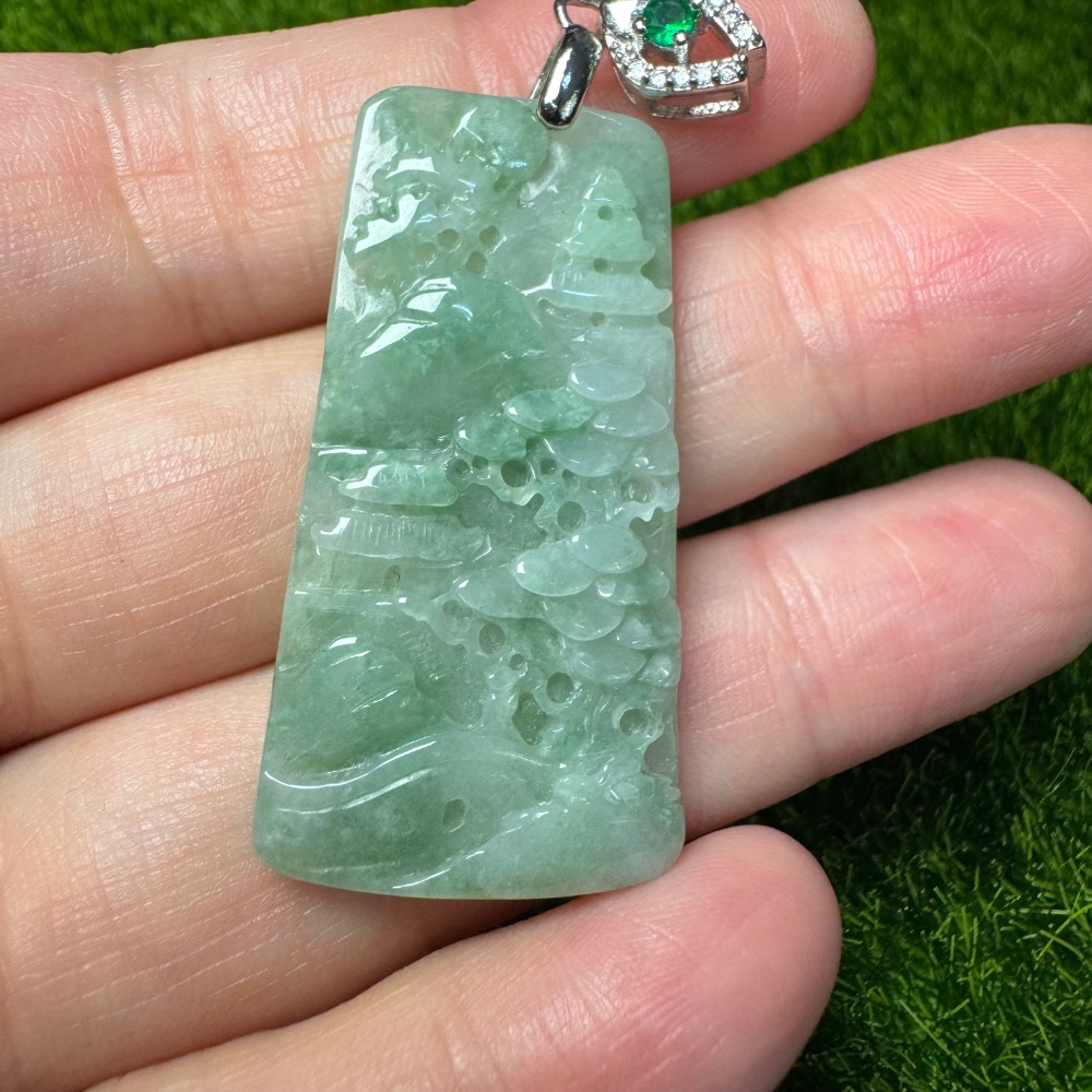 [買太多出清] 天然緬甸 A 貨翡翠 迷你小山水 水山牌 胸懷天下-細節圖8