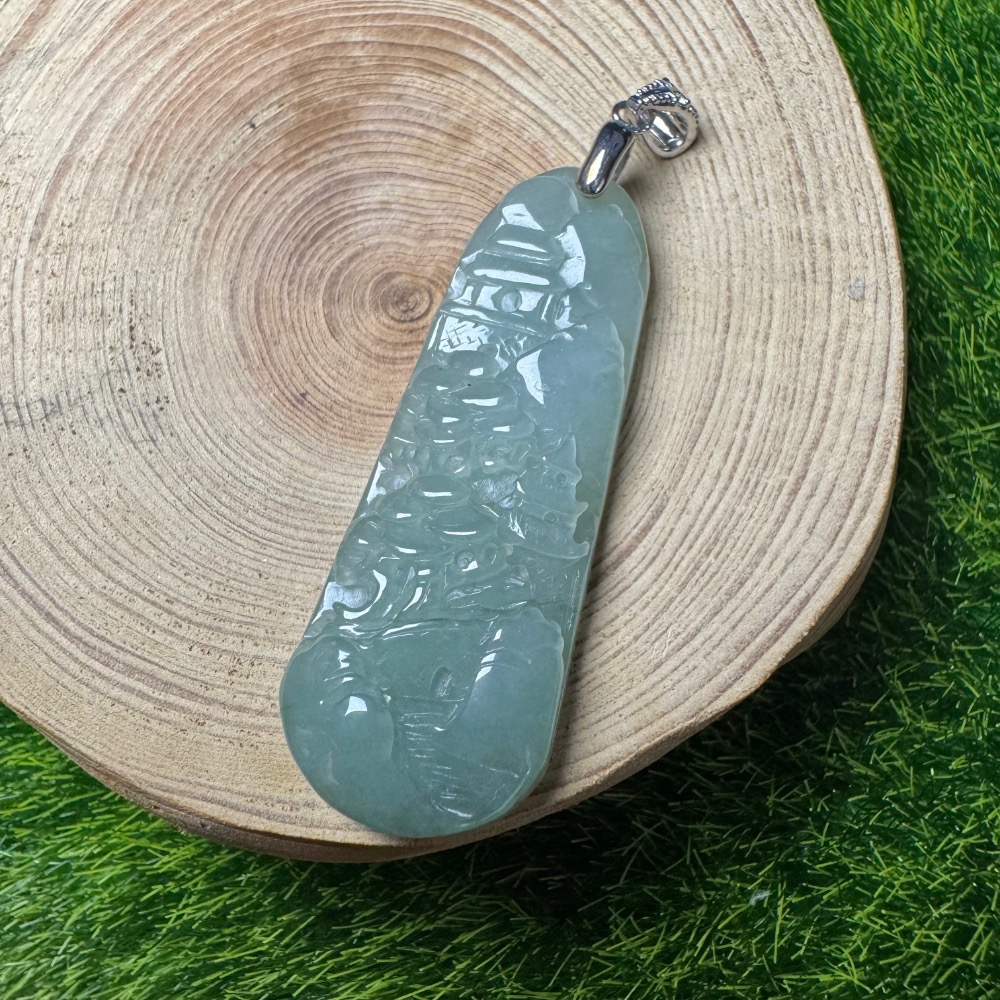 [買太多出清] 天然緬甸 A 貨翡翠 迷你小山水 山水牌 胸懷天下-細節圖3