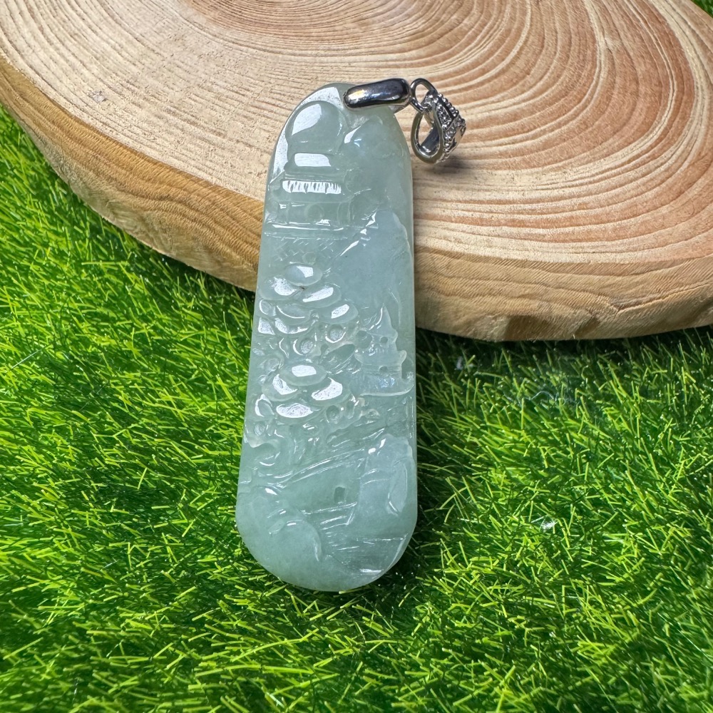 [買太多出清] 天然緬甸 A 貨翡翠 迷你小山水 山水牌 胸懷天下-細節圖4