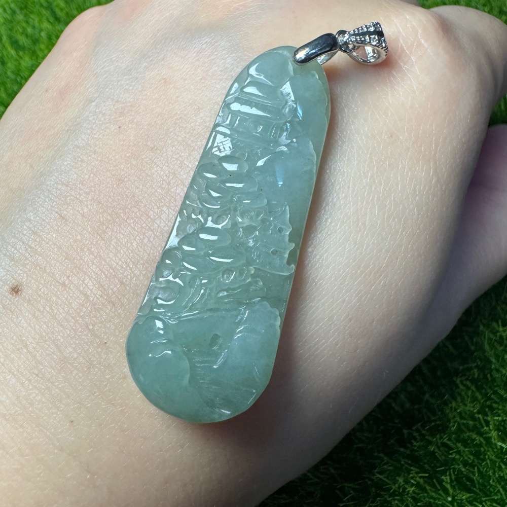 [買太多出清] 天然緬甸 A 貨翡翠 迷你小山水 山水牌 胸懷天下-細節圖5