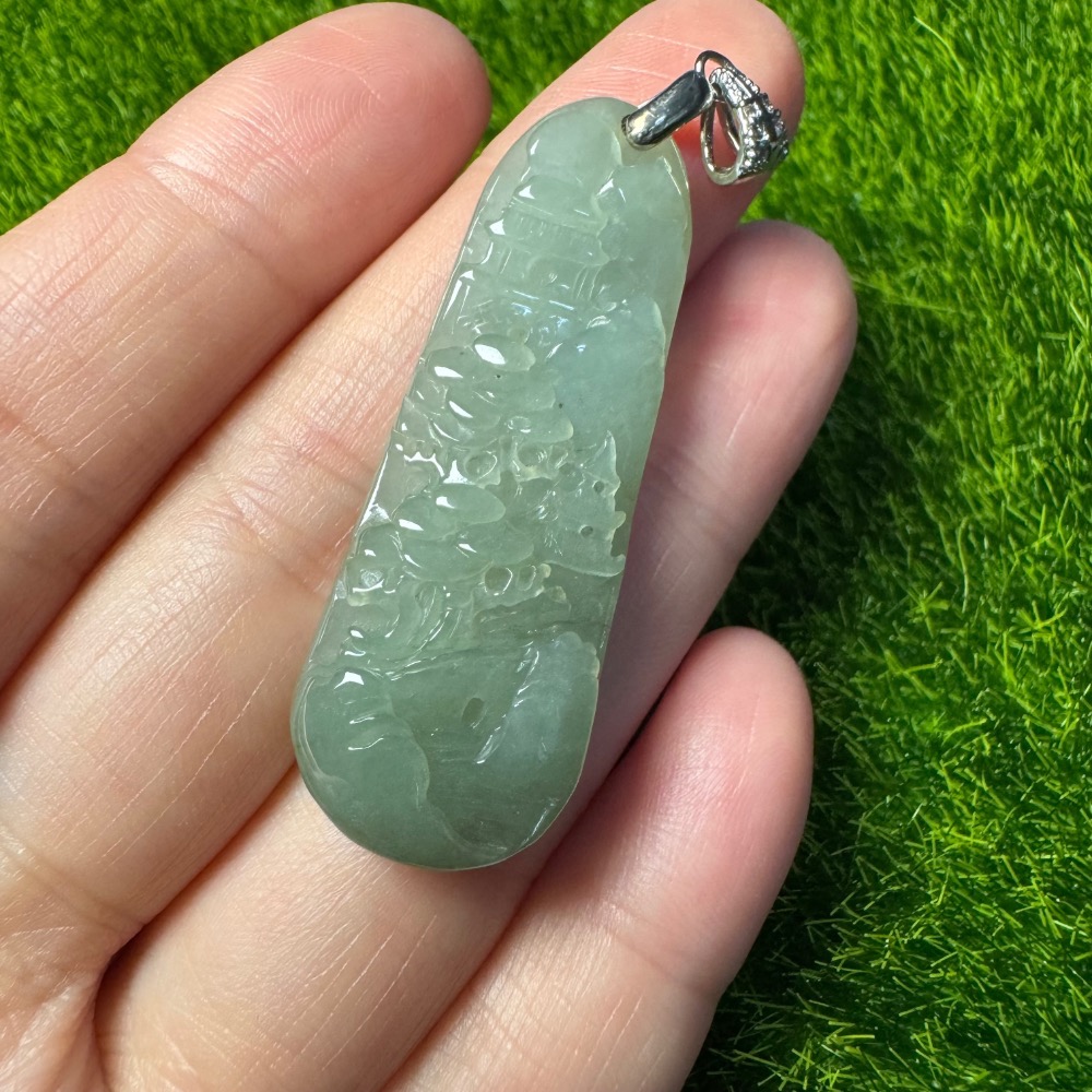 [買太多出清] 天然緬甸 A 貨翡翠 迷你小山水 山水牌 胸懷天下-細節圖7