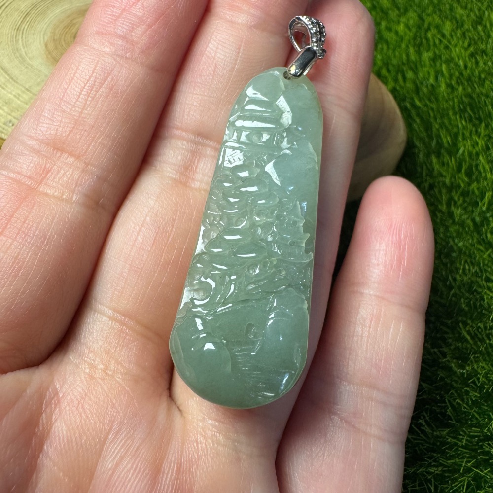 [買太多出清] 天然緬甸 A 貨翡翠 迷你小山水 山水牌 胸懷天下-細節圖8