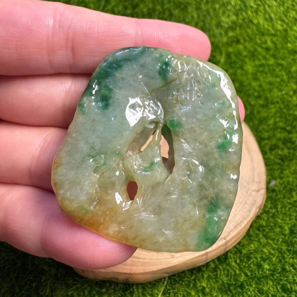 [ 特色收藏] 天然緬甸 A 貨翡翠 黃加綠 悟道 陽綠色-細節圖7