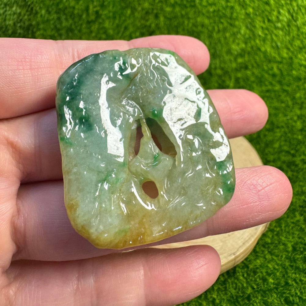 [ 特色收藏] 天然緬甸 A 貨翡翠 黃加綠 悟道 陽綠色-細節圖8