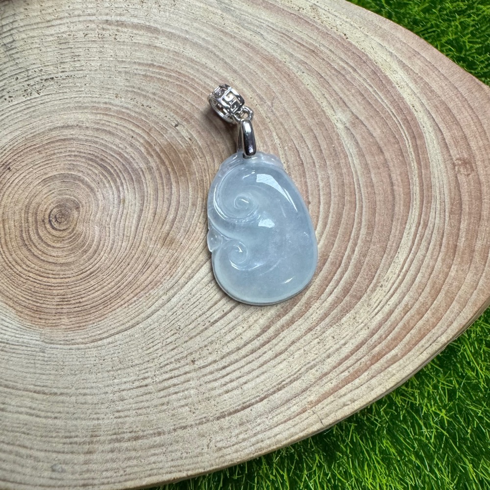 [ 收藏精品] 天然緬甸 A 貨翡翠 冰種小如意  含 s925 銀扣頭-細節圖3