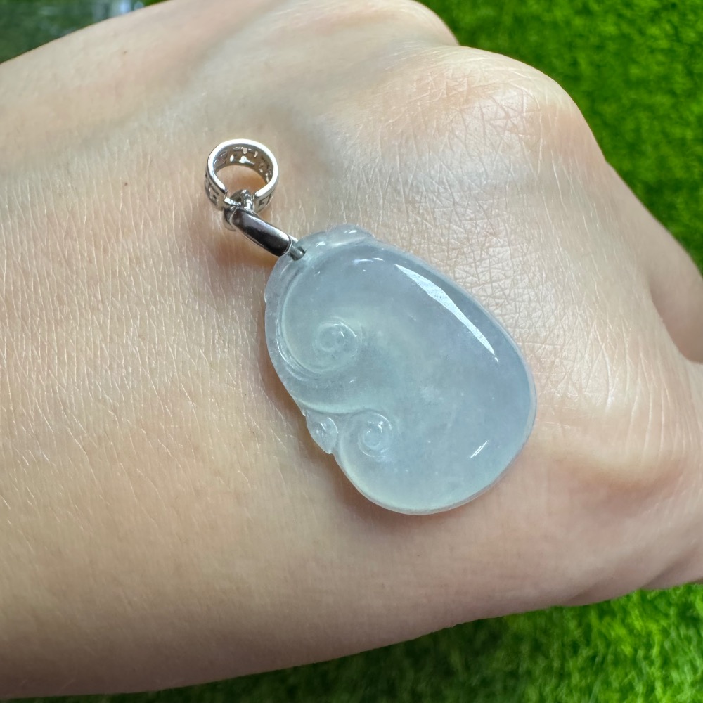 [ 收藏精品] 天然緬甸 A 貨翡翠 冰種小如意  含 s925 銀扣頭-細節圖5