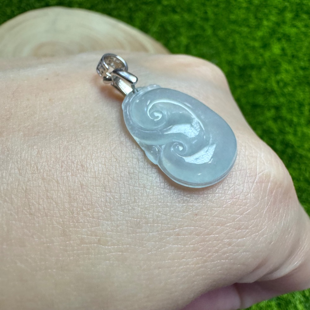 [ 收藏精品] 天然緬甸 A 貨翡翠 冰種小如意  含 s925 銀扣頭-細節圖7