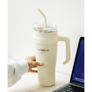 ＊DDJP小舖＊日本 3coins 象牙白色 大容量 不鏽鋼保溫杯 吸管杯 保冰杯 冰壩杯 水杯 1200ml-細節圖4