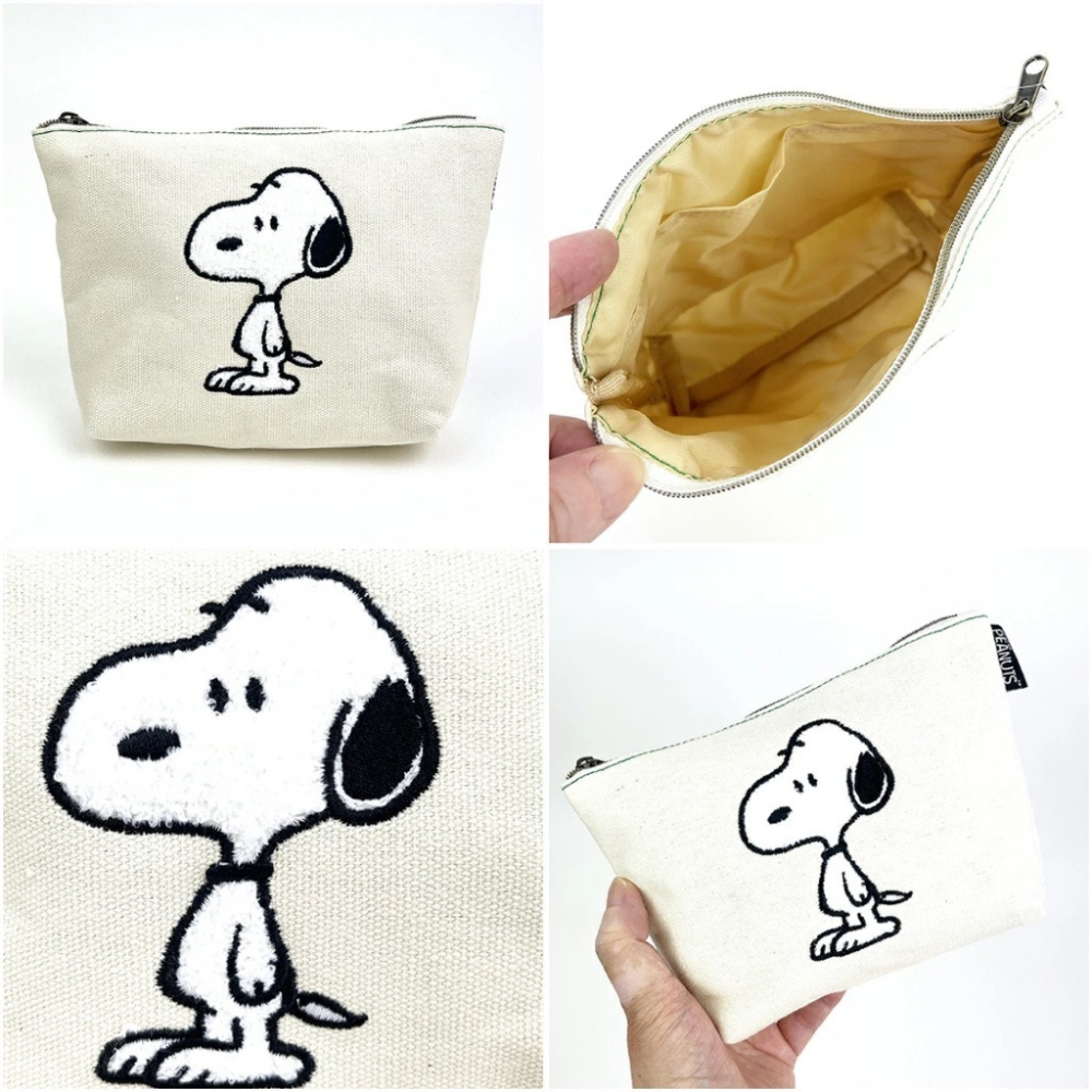 ＊DDJP小舖＊日本正版 snoopy史努比 歐拉夫 刺繡船型拉鍊包 素面款 英倫格紋款 化妝包 拉鍊包 收納小包 收納-細節圖3