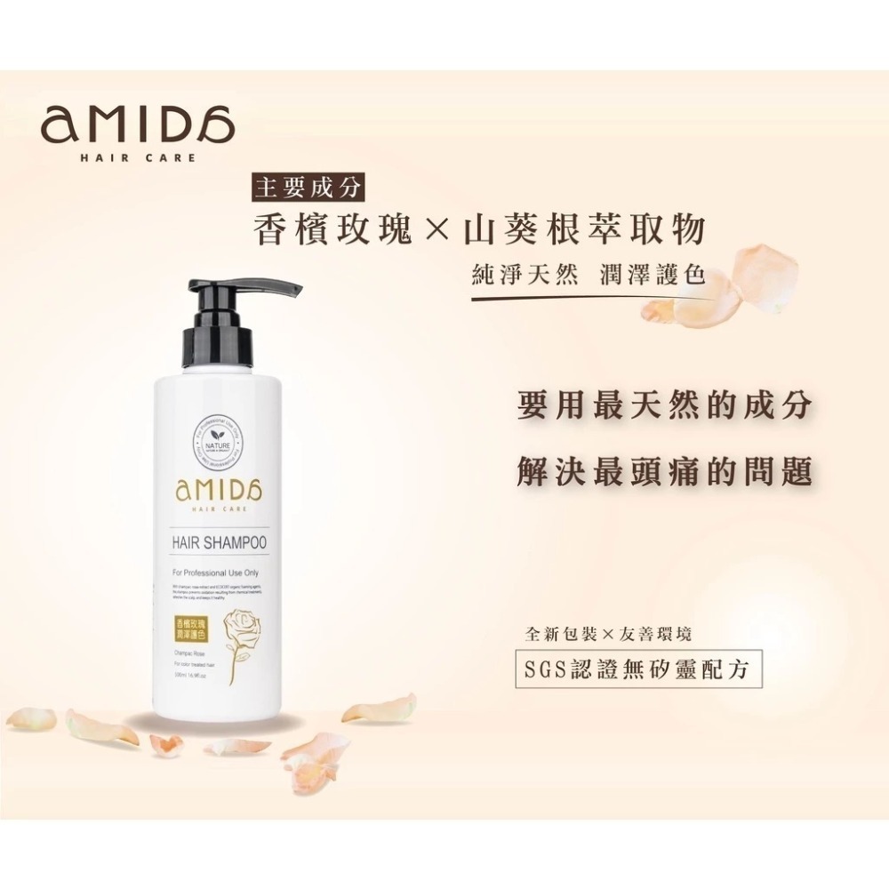AMIDA植萃系列洗髮精系列 500ML  綠茶控油養髮 香檳玫瑰 積雪草滋養毛囊 雪絨花豐盈修護【風行小舖】-規格圖9