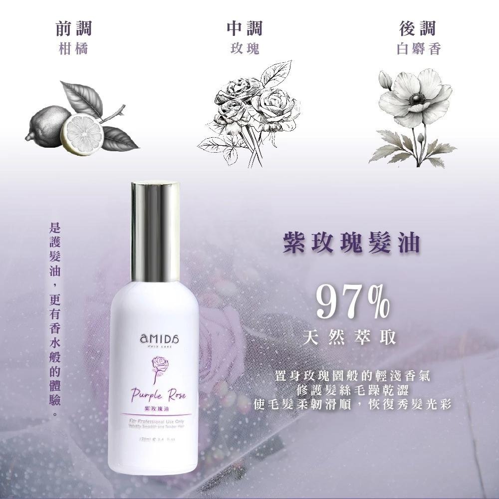 AMIDA植萃護髮油 香檳玫瑰油 紫玫瑰油 綠茶葉油 雪絨花油 100ml 免沖洗 護髮油【風行小舖】-細節圖9