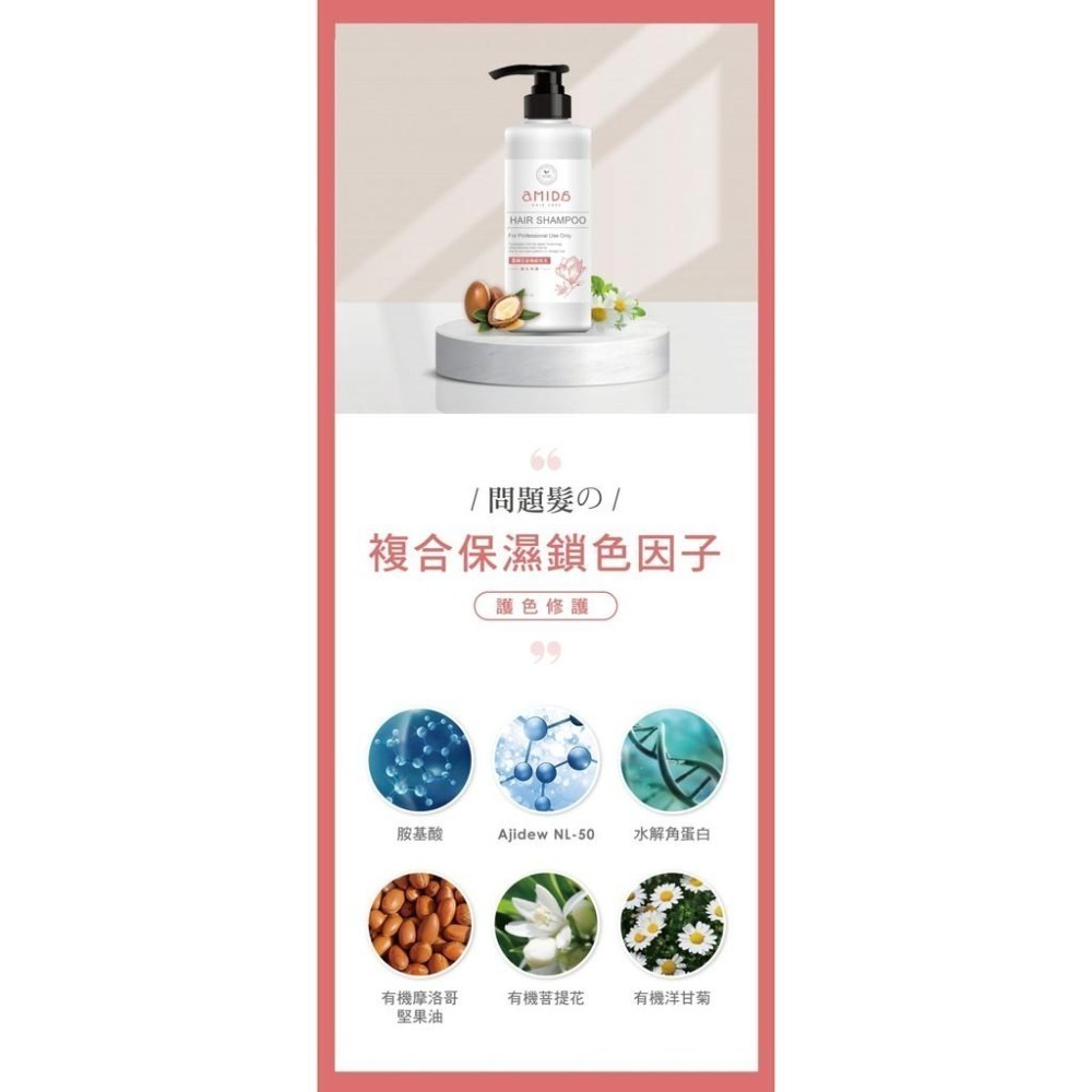 AMIDA 染後護色洗髮精 500ml/柔順王免沖水護髮乳 360ml【風行小舖】-細節圖5