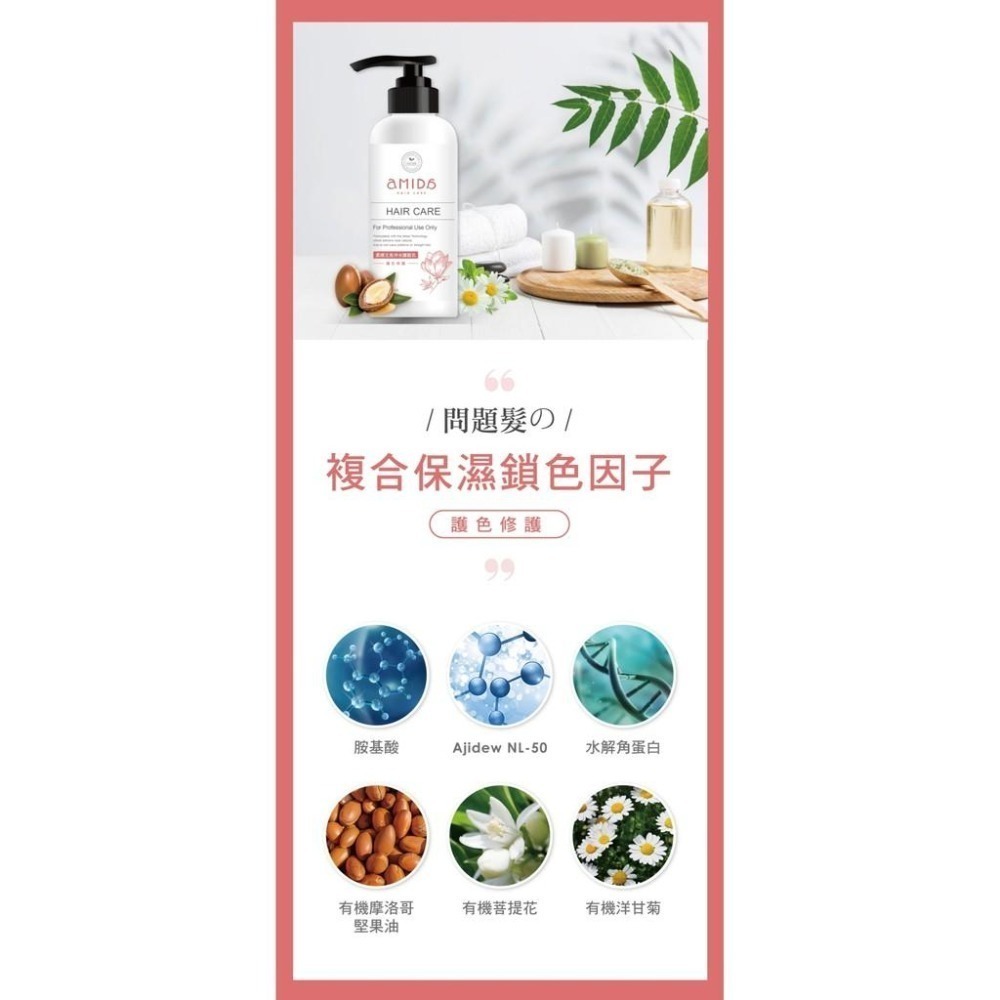 AMIDA 染後護色洗髮精 500ml/柔順王免沖水護髮乳 360ml【風行小舖】-細節圖6
