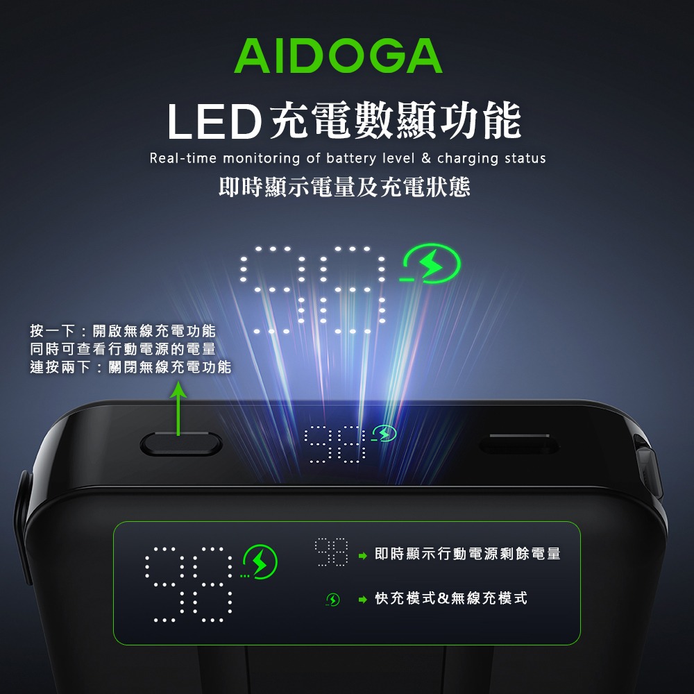 AIDOGA 艾迪伽 Qi2 10000mAh 可上飛機 磁吸無線充電行動電源手機支架充電線 兼容Magsafe Pow-細節圖9
