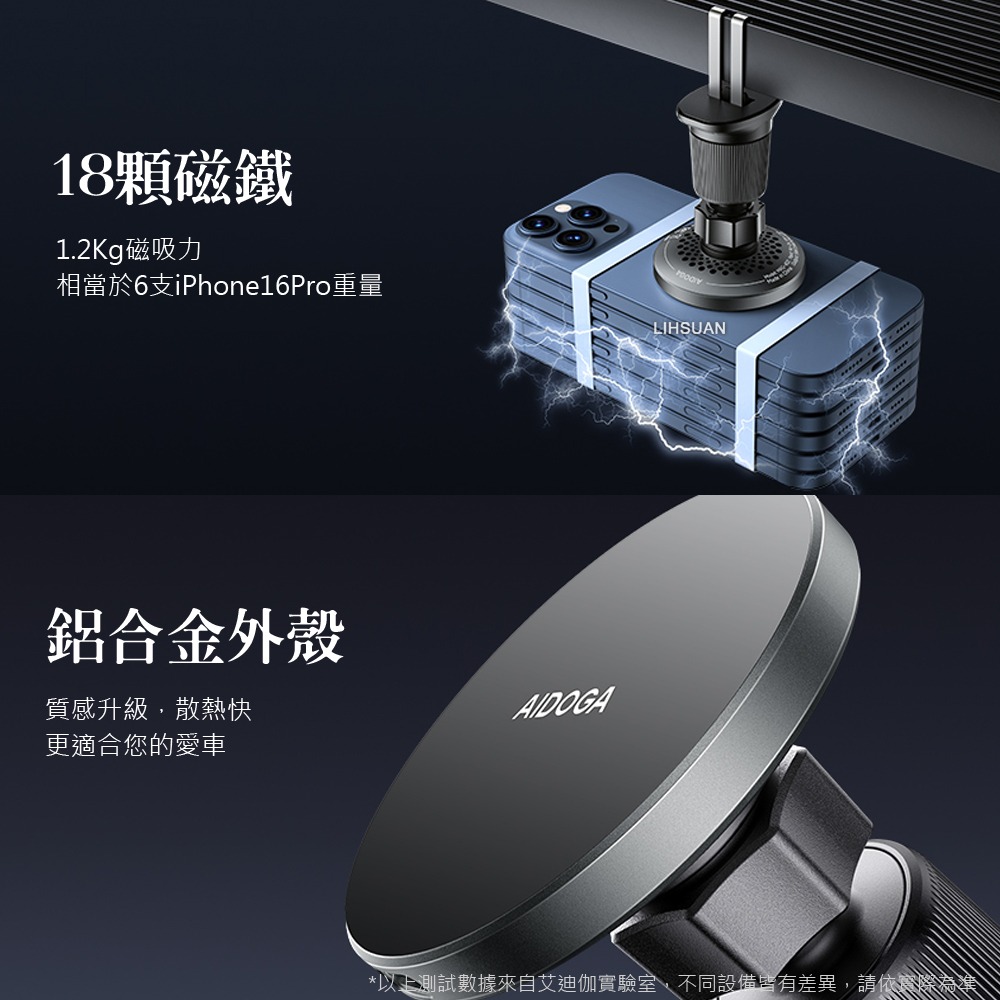 AIDOGA 艾迪伽 15W快充 Qi磁吸無線充電出風口車用手機支架 MagSmart系列 1M-細節圖8