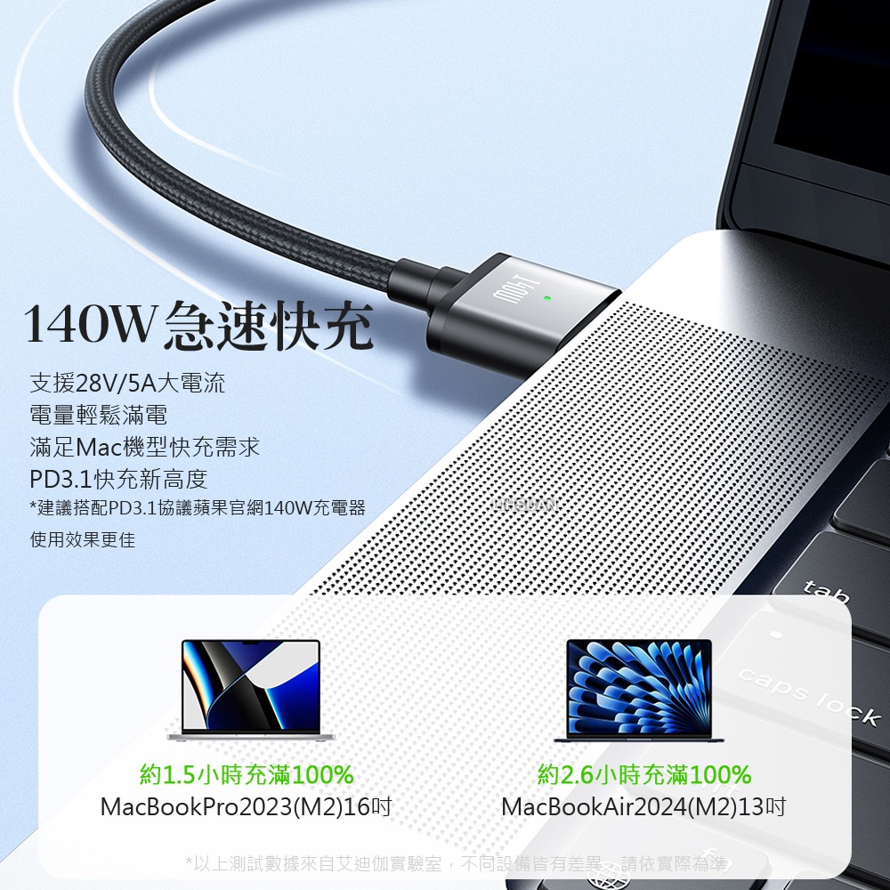 AIDOGA 艾迪伽 Type-C TO MagSafe 3 PD3.1 磁吸充電線快充線 140W 風暴系列 2M-細節圖4