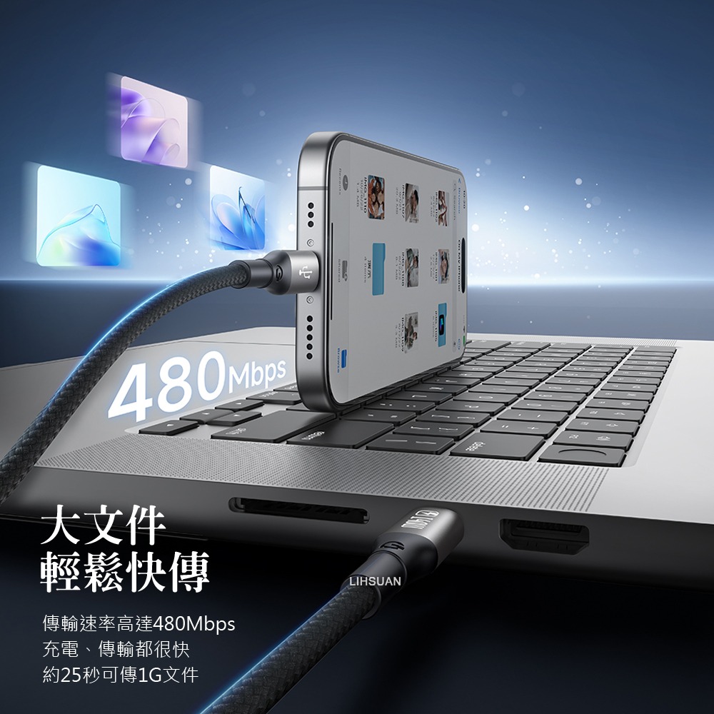 AIDOGA 艾迪伽 140W 一分二 雙Type-C/PD充電線傳輸線快充線 QC5.0 LED 爵士 1.5M-細節圖6