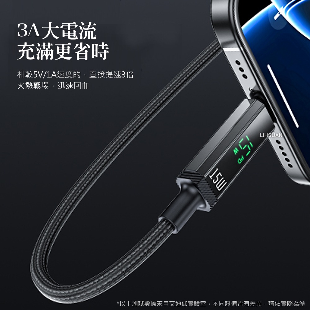 AIDOGA 艾迪伽 三合一  Lightning智能斷電數顯補電充電傳輸線 鎧甲 1.2M-細節圖7