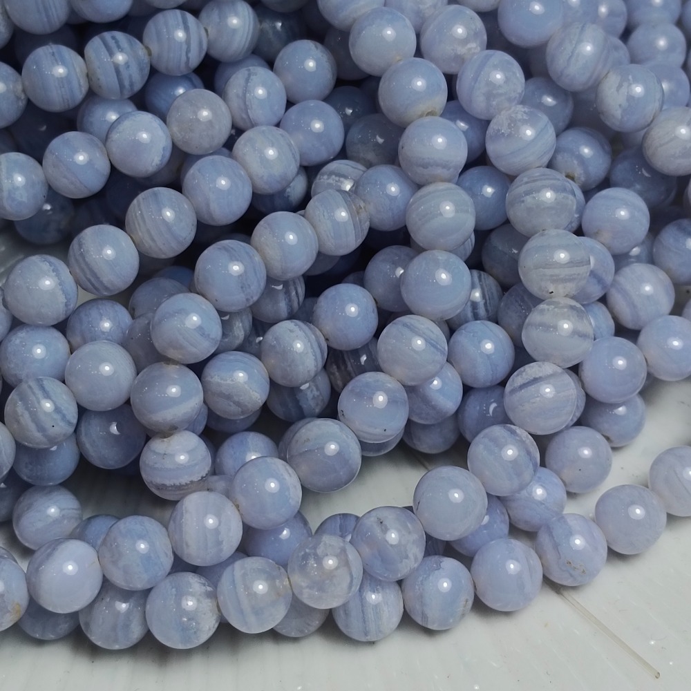 星河丸玉  | 條珠 | 蕾絲瑪瑙、天然藍紋瑪瑙 圓珠7mm整條38cm-細節圖2